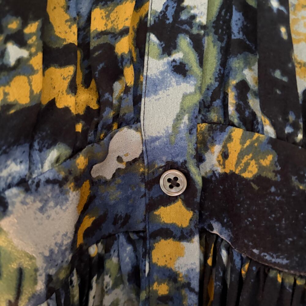 Rachel Zoe Arielle silk shirt dress blue "multi oil paint" print Size 10 - Picture 5 of 10